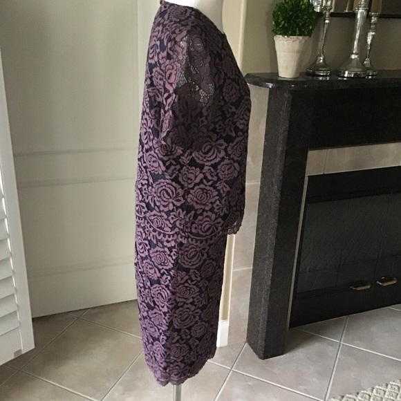 NEW Ann Taylor Dress SZ 2/XS 2-PC Top Skirt Navy Lavender Floral Lace Overlay - Picture 12 of 15
